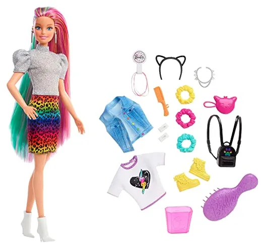 Barbie - ​Bambola Capelli Multicolor con Funzione Cambia Colore, Include Cerchietto e Bors...