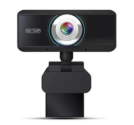 Moonvvin HD Webcam 720P Web Cam 360 gradi rotante PC Camera Video chiamata registrazione c...