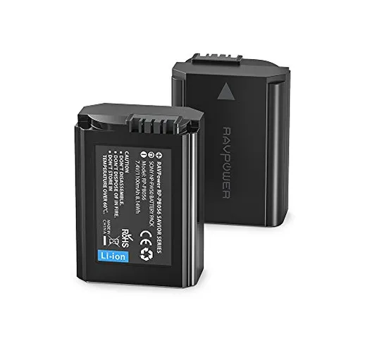 Sony NP-FW50 RAVPower Batterie di Ricambio da 1100mAh 2 pezzi, Compatibile con Serie Sony...