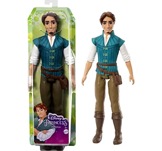 Mattel Games, Disney Princess, Flynn Rider bambola con look ispirato al film Rapunzel, gio...
