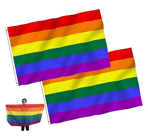 JZZJ , 2 Bandiere Color Arcobaleno del Gay Pride, Ideale per Festival, 150 x 90 cm