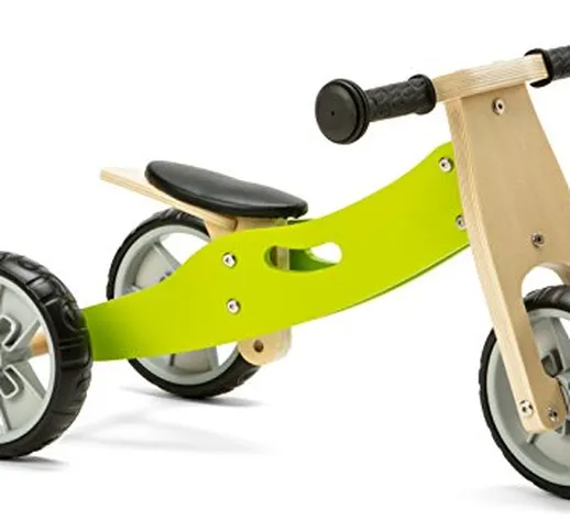 Nicko Mini Bicicletta 2 in 1, in legno, per bambini, verde 18 mesi +