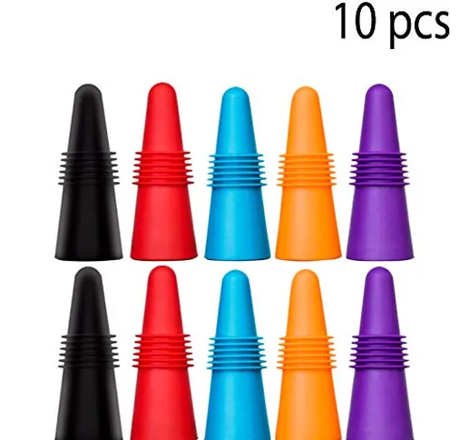 10 pezzi Tappi per Vino, CNYMANY Riutilizzabile Silicone Sigillatore di Bottiglia per Beva...