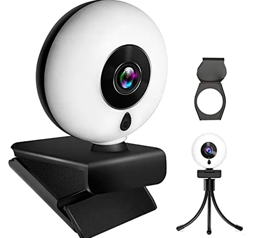 Tikland Webcam HD, Webcam PC con Microfono, Webcam USB con Fuoco Automatica, Web Camera Lu...