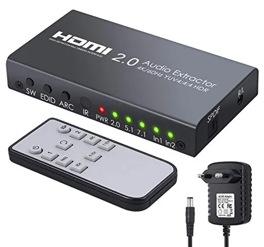 LiNKFOR HDMI Switch 2.0 4K@60Hz HDR YUV 4:4:4 ARC con Estrattore Audio + Alimentatore HDMI...