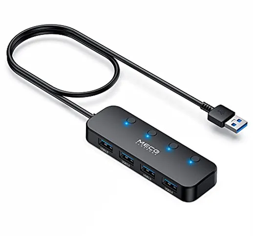 MECO ELEVERDE 4 Porte Hub USB 3.0 con Interruttori di Alimentazione Cavo 60CM Individuali...