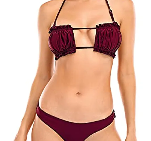 Tuopuda Set Bikini da Donna Costumi da Bagno Mare Due Pezzi con Rouches Regolabile Reggise...