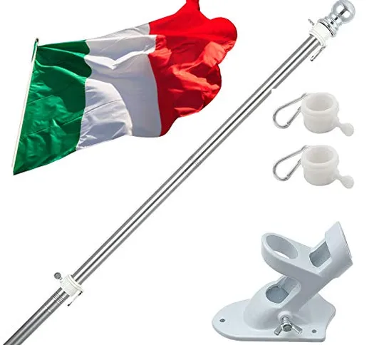 Kit Asta Bandiera di alluminio con Staffa Asta Bandiera in Acciaio Inossidabile, 150cm Set...