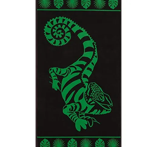 Delindo Lifestyle® Telo mare in spugna Tropical CAMELION verde, 100% cotone, 100 x 180 cm