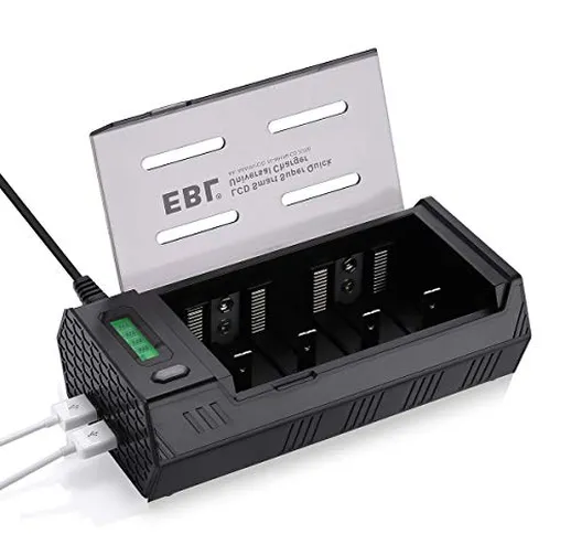 EBL 908 Caricabatterie Universale per AA e AAA C D e 9V Ni-MH Batterie Ricaricabili,Carica...