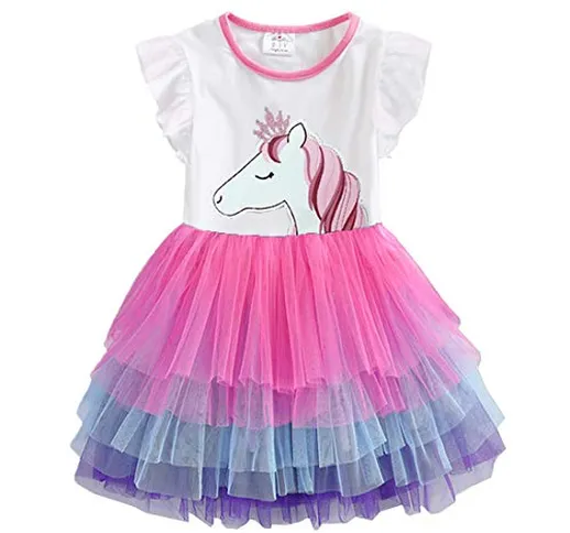 VIKITA Vestito Cotone Stampa Principessa Tulle Tutu Festa di Compleanno Abito Bambina SH45...