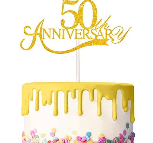 Boao 3 Pezzi Topper di Torta 50 Anniversario Glitter Topper di Anniversario Compleanno 50...