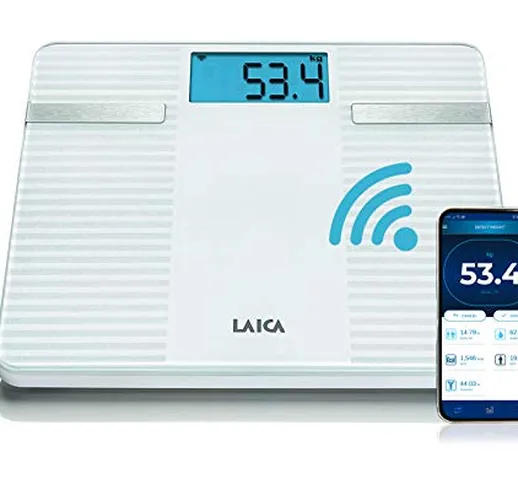 Laica PS7003 Smart Bilancia Pesapersone Elettronica, Misurazione Digitale Indice Massa Cor...