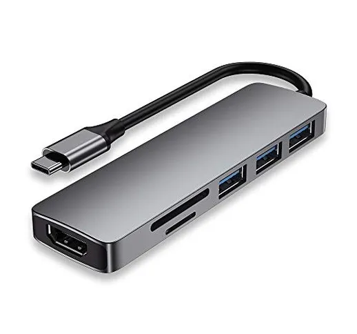 SLuB USB C Hub 6 in 1 adattatore multiporta 4K HDMI porta video, 3 *USB 3.0, lettore di sc...