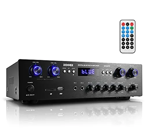 Amplificatore di potenza audio Bluetooth 5.0, Donner Amplificatore wireless Hi-Fi 440 W Am...