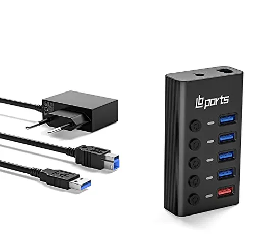Hub USB Active 3.0 con 24 W (12 V/2 A) Power Supply, USB Distributore 3.0, con 5 porte (po...