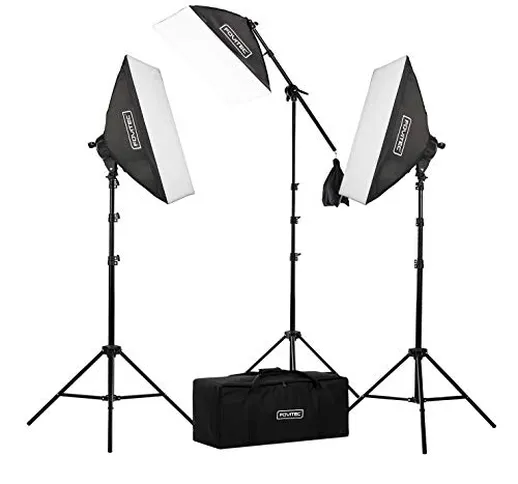 Fovitec – Kit di luci da 2500W per studio fotografico professionale – Foto e video – 3 sof...
