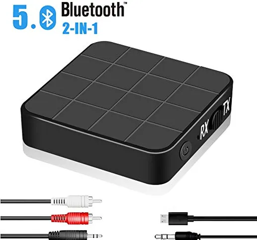 Adattatore Bluetooth 5.0 Trasmettitore Ricevitore,2 in 1 mini Adattatore Audio Bluetooth,C...