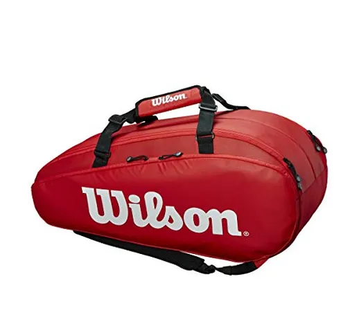 Wilson Tour 2 Comp, Borsa da Tennis Unisex-Adulto, Rosso/Bianco, 9 Racchette