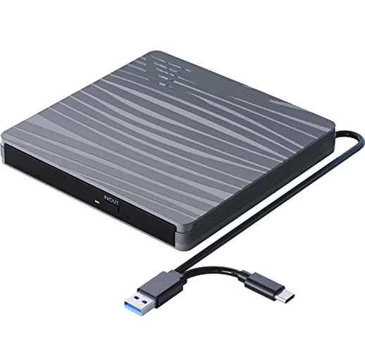 QDSYLQ Lettore CD DVD Esterno per PC Portatile USB 3.0, Slim USB C CD DVD RW Masterizzator...