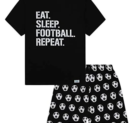 Ragazzi Eat Sleep Football Repeat - Pigiama corto in cotone Nero  13-14 Anni