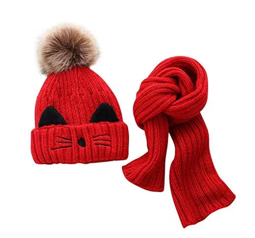 JFAN Cappelli per Bebè Ragazzi - Sciarpa Calda Invernale per Bambini Set Simpatico Berrett...