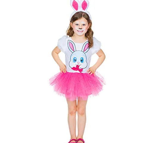 Mottoland Costume da Lepre per Bambini, Taglia 104-128 Abito Rosa Tulle Animale Carnevale...