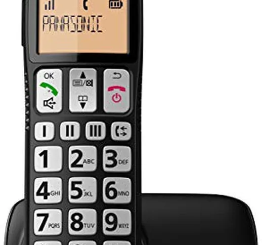 Panasonic KX-TGE110JTB Telefono Cordless Digitale (DECT) Singolo ad Utilizzo Facilitato, T...