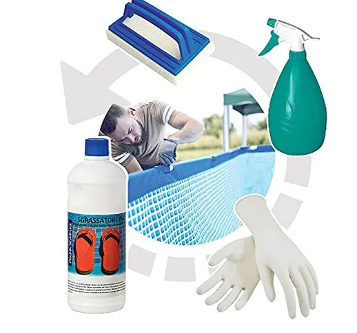 Opengardenweb Kit Sgrassatore Detergente per Pulizia Liner e Bordo Piscina 1 LT + Spazzola...