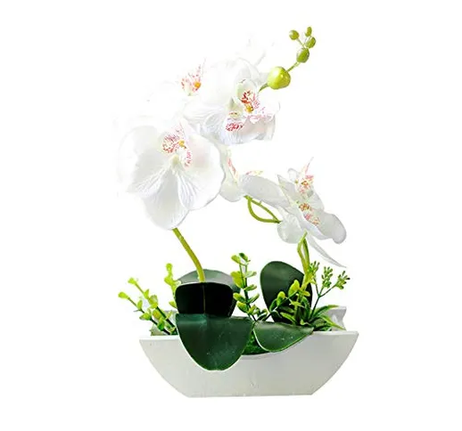 ZHOUBA Offerte Fiore Artificiale Farfalla Orchidea Legno a Forma di Barca Vaso Bonsai Part...