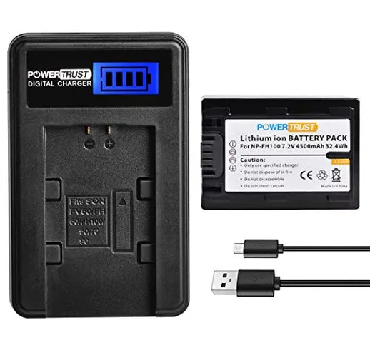 PowerTrust NP-FH100 FH100 - Batteria + caricatore USB LCD per Sony NP-FH90 NP-FH70 NP-FH60...