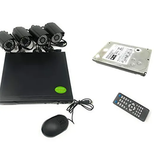 KIT VIDEOSORVEGLIANZA h264 CCTV 4 CANALI TELECAMERA INFRAROSSI DVR 4 CANALI - 4 ALIMENTATO...