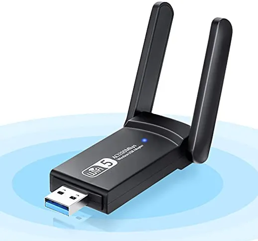 NEKAN Adaptador WiFi USB,AC 1200Mbps Antena WiFi 802.11 Dongle con Dual Band 5Ghz/2.4Ghz,A...