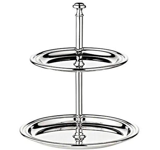 Edzard Etagere con 2 Piani, Bordo con Filo, Placcato in Argento, Altezza 16 cm