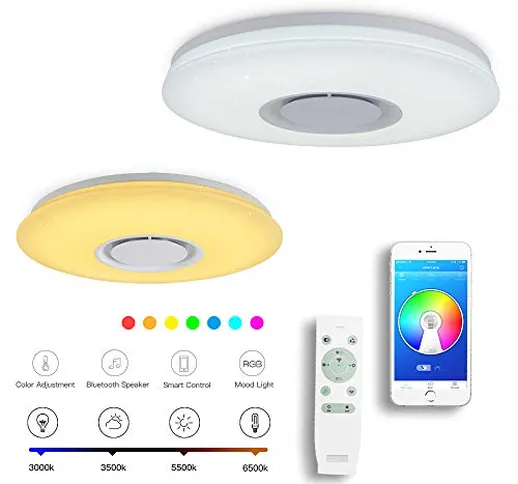 CHYSONGOODS 50CM 48W Plafoniera LED,Lampada Da Soffitto Con Altoparlante Bluetooth App Tel...