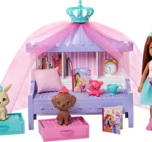 Barbie- Princess Adventure, ​Playset Cameretta da Favola con Bambola Chelsea, 2 Cuccioli e...