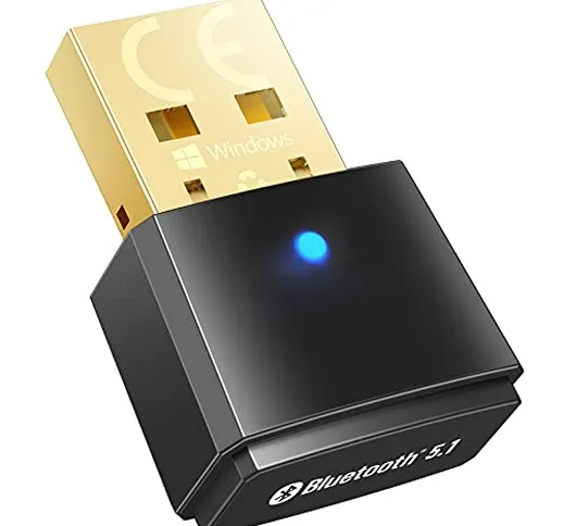 Adattatore USB Bluetooth 5.1 per PC Win 7 / 8.1 / 10, Linux, trasmettitore dongle Bluetoot...