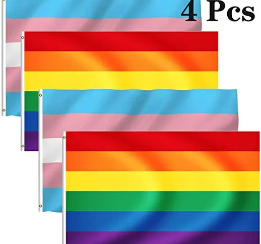 Fiyuer Bandiera Arcobaleno Gay 4Pcs Bandiera Transgender LGBT bisessuale Pace Grande Picco...