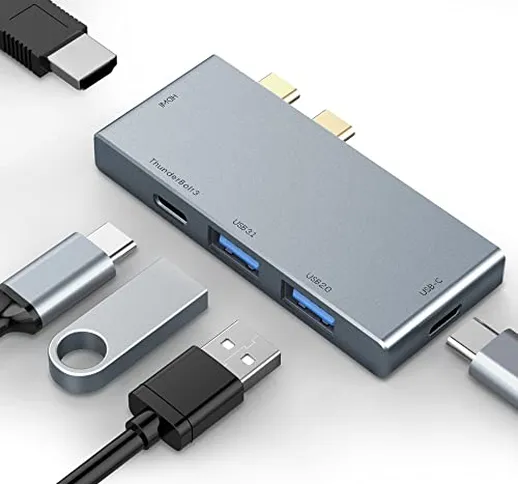 WJESOG USB C Docking Station 5 in 2 per MacBook Pro Air Adattatore multiporta, da Tipo C a...
