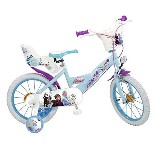 TOIM Bicicletta Frozen 2 Elsa Anna Olaf Disney 16" età 5/7 Anni con ROTELLE E Cestino E Ce...