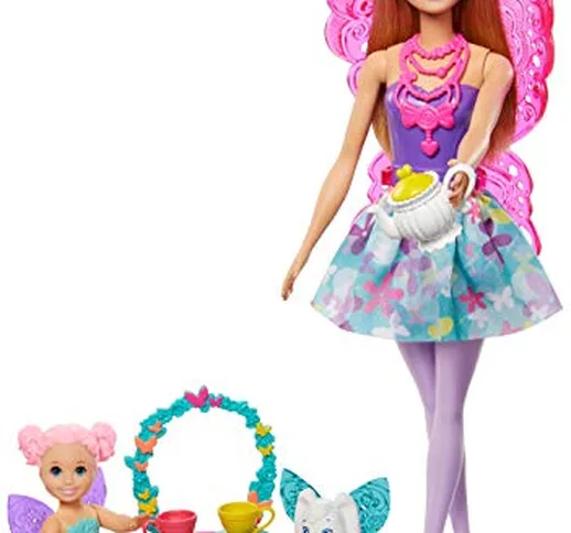 Barbie Dreamtopia Playset Festa All'ora del Tè, Bambola Fata e Accessori, 3+ Anni, GJK50