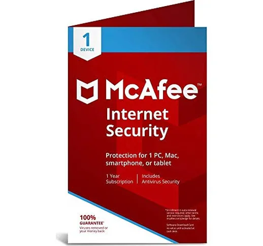 McAfee 2020 Internet Security 1 dispositivo 1 anno: nessun CD - chiave di attivazione Cons...