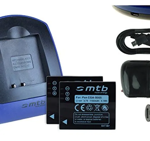 2x Batteria + Caricabatteria (USB/Auto/Corrente) S005 per Panasonic Lumix DMC-FS, FX, LX S...
