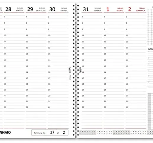 Agenda A4 Verticale BIANCO 21x30 settimanale spiralata (carta 90 GR) AGENDEPOINT.it - 2022