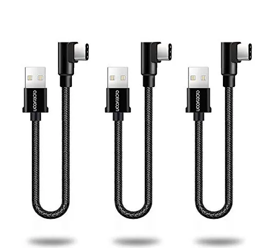 aceyoon Cavo USB Type-C 90 Gradi 30cm 3 Pezzi Cavo USB C Corto Trasmissione e Ricarica USB...