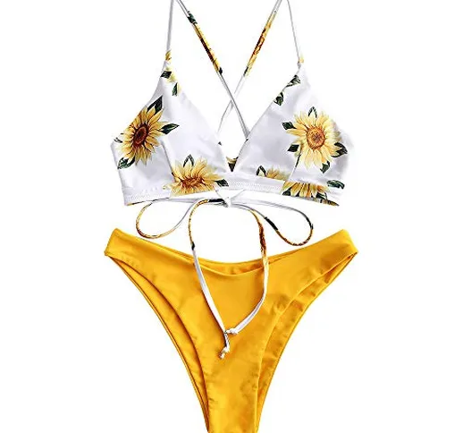 ZAFUL Set Bikini da Donna Taglio Alto Push up, Costume da Bagno Imbottiti con Motivo Giras...