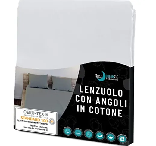 Lenzuola In Jersey Di Cotone Bianco - Per materasso 180 x 200 x 27 cm - Certificato senza...