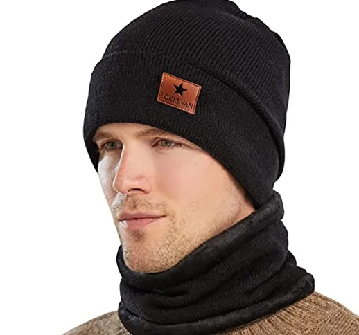 LOKEEVAN Cappello Invernali Berretti Scaldacollo Set per Uomo Donna Maglia a Fodera di Lan...