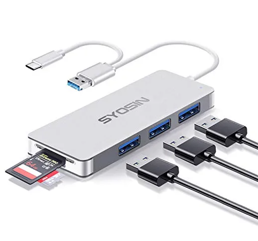 SYOSIN Hub USB C Adattatore Multiporta 6 in 1 Type C Hub Portatile, 3 Porte USB 3.0, Letto...