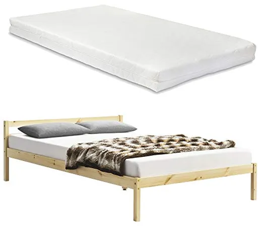 [en.casa] Letto con Rete a Doghe in Legno con Materasso Anallergico a Schiuma Fredda 180 x...